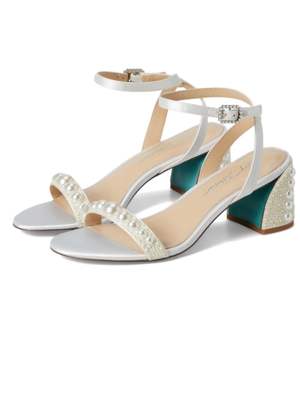 Betsey Johnson Tina White Ankle-Strap Block Heel Sandal